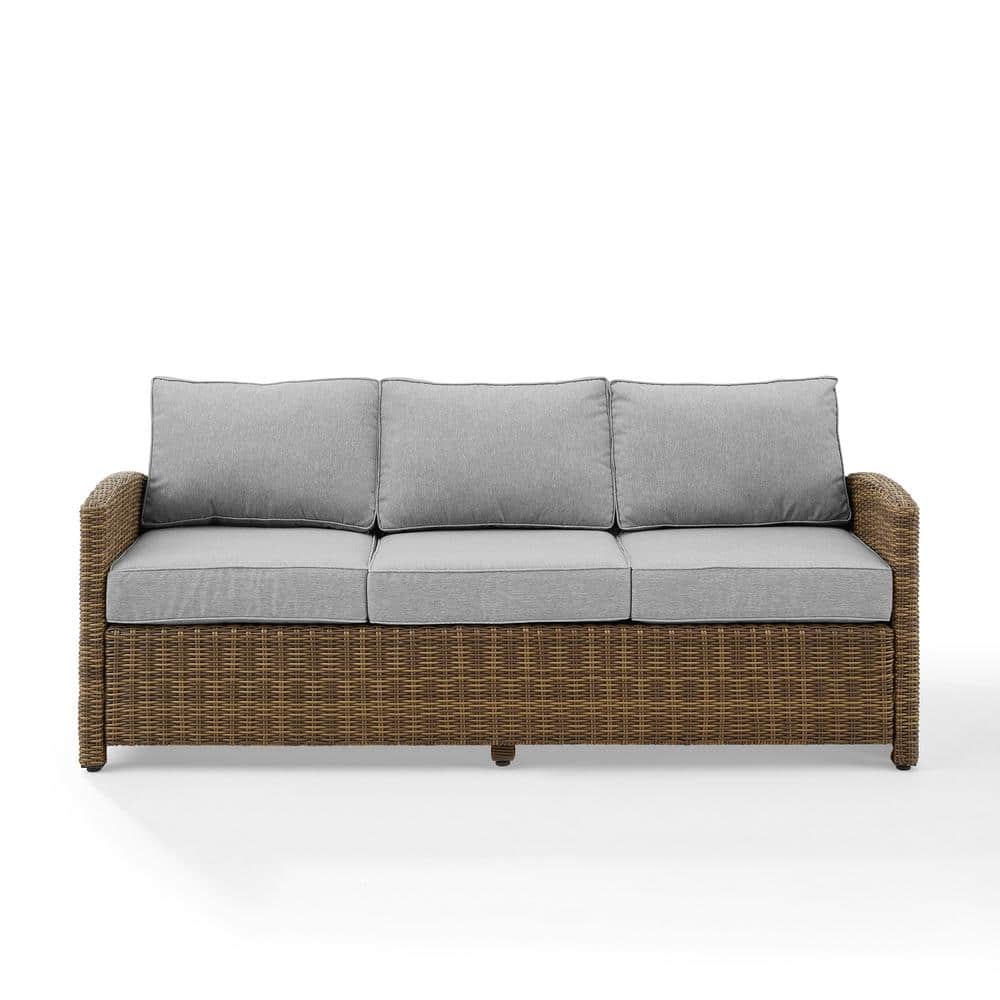 Coastal Gray Wicker Outdoor Sofa with Moisture-Resistant Cushions