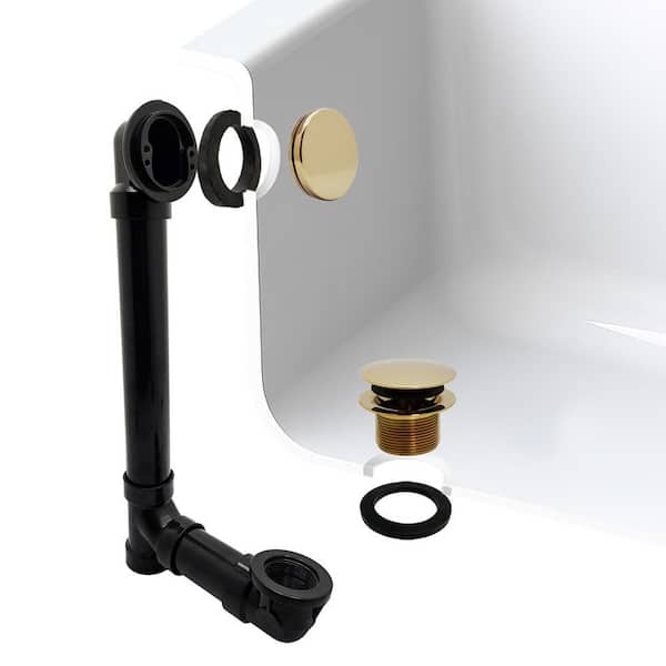 12 in. & 4 in. Bath Waste & Overflow with Tip-Toe Drain Plug and Illusionary Cover - Sch. 40 ABS Pipe, Polished Brass