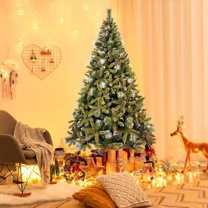 7.4 ft. Green Unlit Artificial Christmas Tree with 65 Pine Cones and Realistic over 1300 Thicken Tips