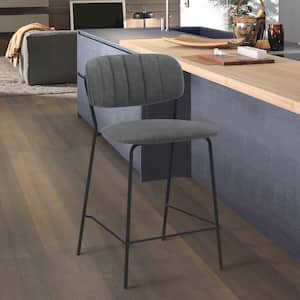 Carlo 26 in. Grey Faux Leather and Black Metal Counter Height Bar Stool