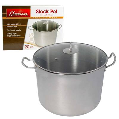 Professional 20 qt. Stamped Steel Stock Pot in Stainless Steel with Glass Lid