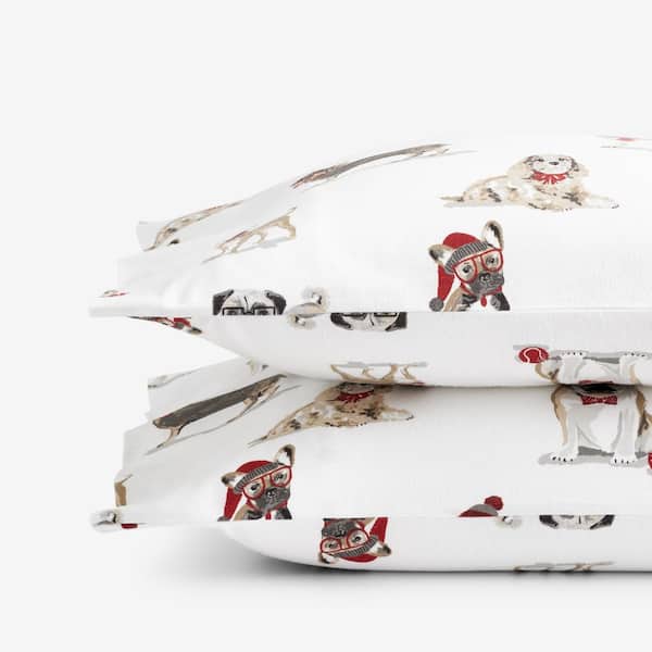 The Company Store Legends Hotel Stylish Dogs Velvet Flannel Multi Cotton Standard Pillowcases (Set of 2)
