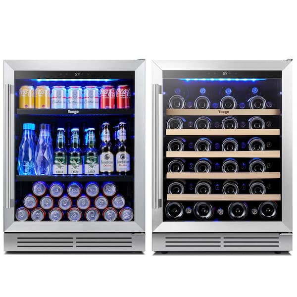 48 in. Dual Zone 52-Wine Bottles 140-Cans Beverage and Wine Cooler Side-by-Side Refrigerator Built-in Fridge in Black