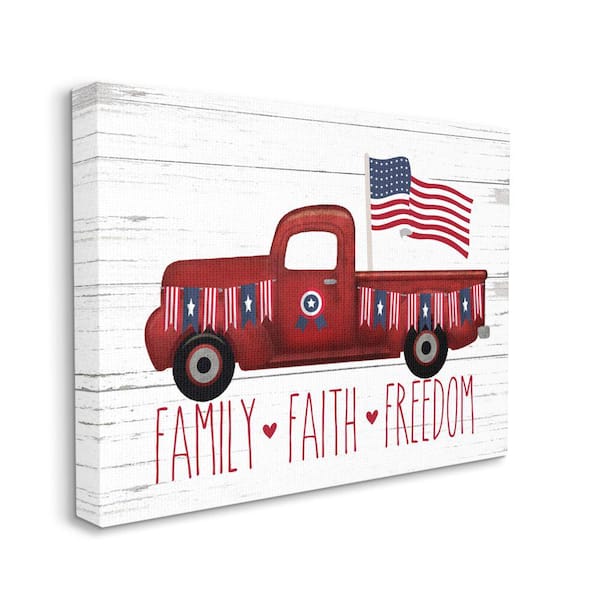 Stupell Industries "Rustic Faith Family Quote Americana Truck" by Lettered and Lined Unframed Country Canvas Wall Art Print 30 in. x 40 in.