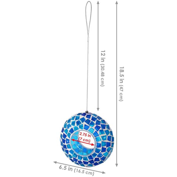 Sunnydaze 6 in. Blue Mosaic Fly-Through Hanging Outdoor Bird