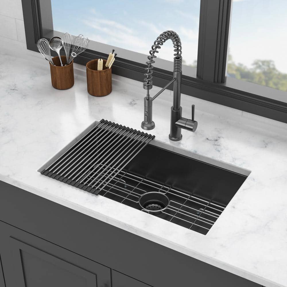 30 in. Undermount Single Bowl 16-Gauge Gunmetal Black Stainless Steel Kitchen Sink with Bottom Grids price history on PriceWatchPro