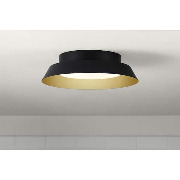 Home Decorators Collection Delaney 13 in. Matte Black with Brushed Gold LED Flush Mount