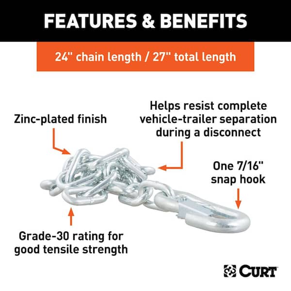 CURT 81277 Snap Hook Trailer Safety Chain Hook Carabiner Clip, 7