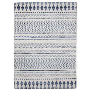 Marcy Ivory and Blue 3 ft. W x 5 ft. L Washable Polyester Indoor/Outdoor Area Rug