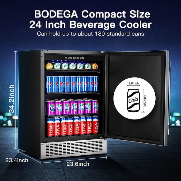 BODEGA 15 in. Built-in Single Zone 100-Cans Beverage Cooler Fridge in  Stainless Steel UL-YC-10HD0C - The Home Depot