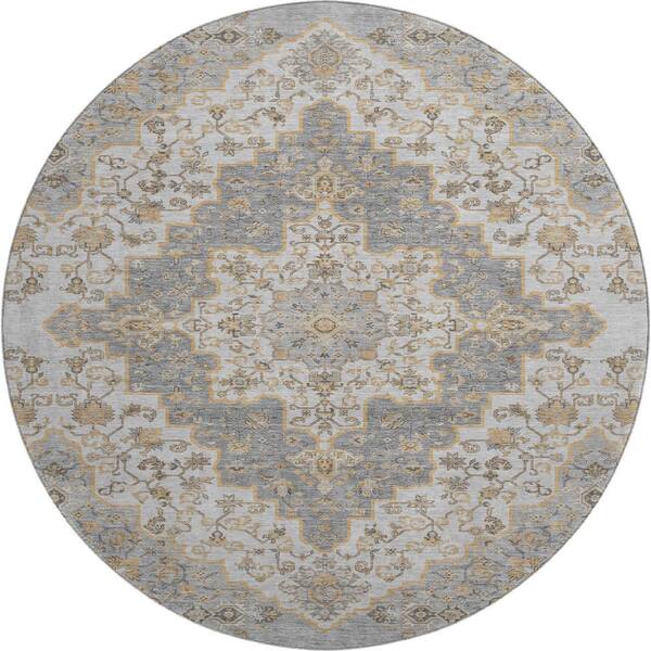 Mayfield Premium Machine Washable Abstract AMF2486 Silver 8 ft. x 8 ft. Round Rug
