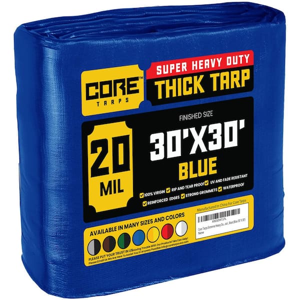 CORE TARPS 30 ft. x 30 ft. Blue 20 Mil Heavy Duty Polyethylene Tarp, Waterproof, UV Resistant, Rip and Tear Proof