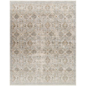 Margaret 7 ft. 10 in. x 10 ft. Gray Damask Washable Indoor/Outdoor Area Rug