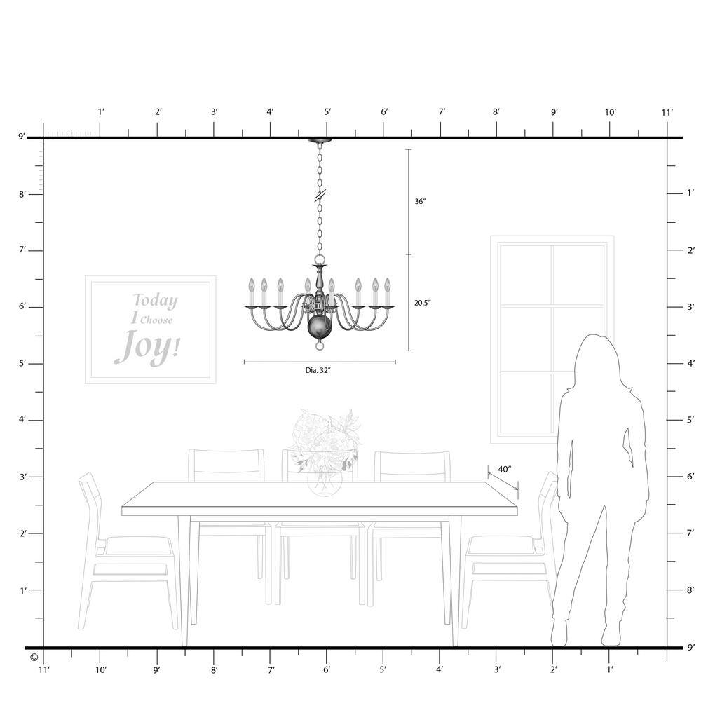 Elegant Williamsburgh Polished Brass 8-Light Colonial Chandelier