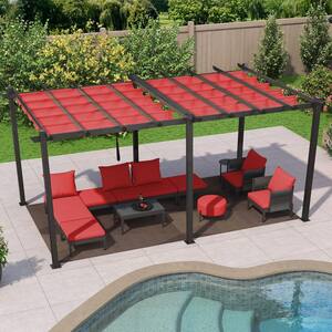 10 ft. x 18 ft. Terra Pergola with Retractable Canopy Aluminum Shelter for Porch Garden Beach Sun Shade