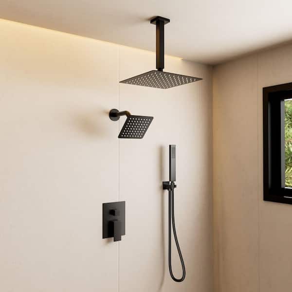 Crozet 1-Handle 3-Spray Ceiling Mount Dual Shower Head Handheld Shower Head 2.5 GPM in Matte Black (Valve Included)