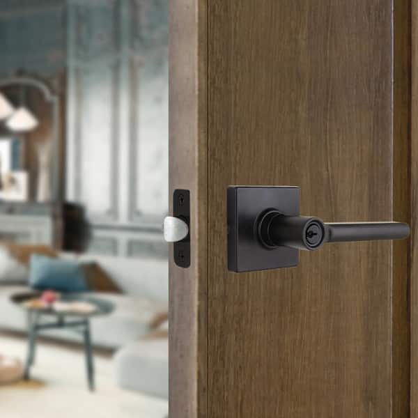 Tonebridge Matte Black Keyed Entry Door Lever with Square Rose