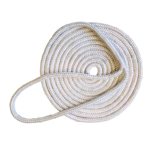 Tommy Docks 15 ft. Long 3/8 in. Thick Double Braided Nylon Dock Line with 12 in. Eye Splice White