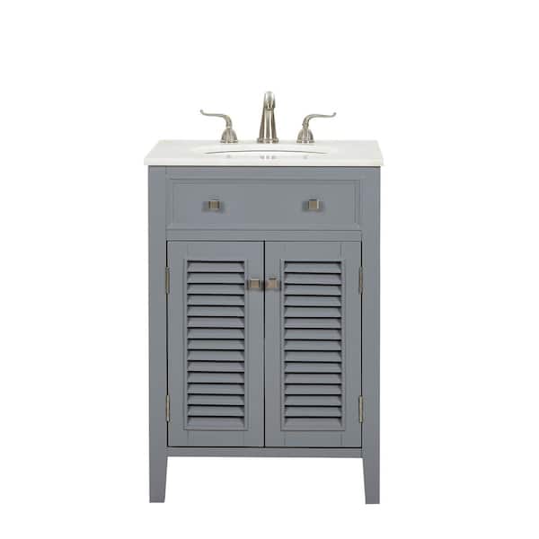 Unbranded Simply Living 21 in. W x 24 in. D x 35 in. H Bath Vanity in Grey with White And Brown Vein Marble Top