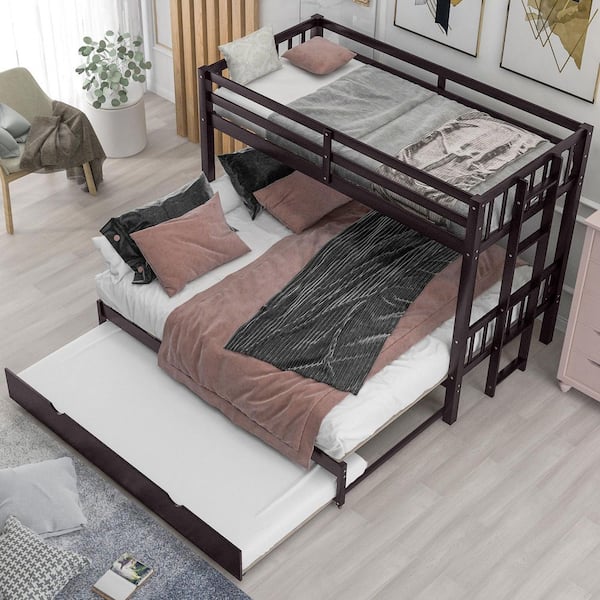 Harper & Bright Designs Espresso Twin Over Twin/Double Twin Bunk Bed with Twin Trundle