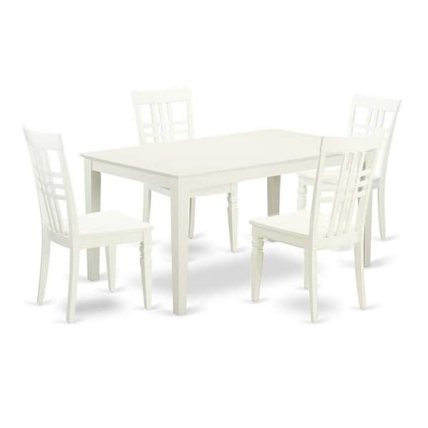 East West Furniture 5-Piece Linen White Finish Solid Wood Top Dining Table with 4 Chairs with Lattice Back