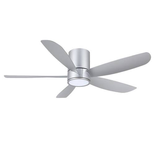 52 in. (4.3 ft.) Indoor Flush Mount Ceiling Fan with Integrated LED, Silver Ceiling Fans