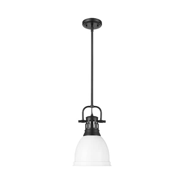Duncan 14.25 in. 1 Light Matte Black Pendant Light with Matte White Shade