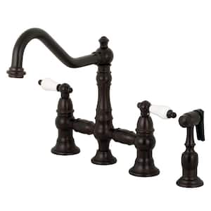 Restoration 2-Handle Bridge Kitchen Faucet with Side Sprayer in Oil Rubbed Bronze