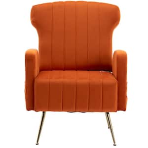 Modern Upholstered Orange Velvet Wingback Accent Arm Chair with Metal Legs