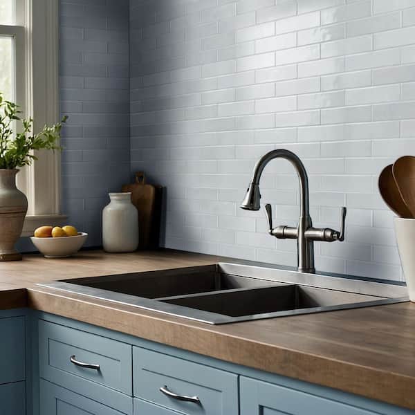 Lakeview Sky 3 in. x 12 in. Glossy Ceramic Subway Wall Tile (5.5 sq. ft./Case)