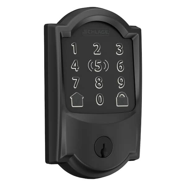 Schlage Camelot Matte Black Encode Plus Smart WiFi Deadbolt Door