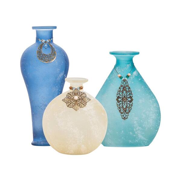 Titan Lighting Skylar 10 in., 8 in. and 5 in. Glass Decorative Vases in Azure, Ivory and Marinas