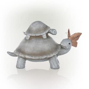 14 in. L Mother and Baby Turtles with "Love" Butterfly Indoor/Outdoor Decorative Garden Statue