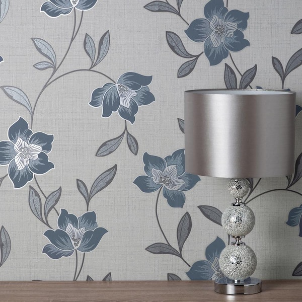 Larson Blue Floral Non-Pasted Vinyl Matte Wallpaper Sample