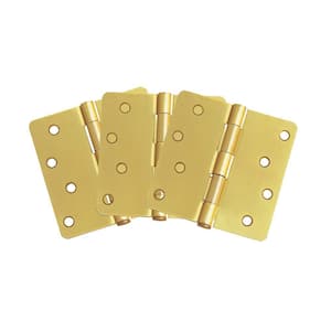 4 in. x 1/4 in. Radius Satin Brass Door Hinge Value Pack (3 per Pack)