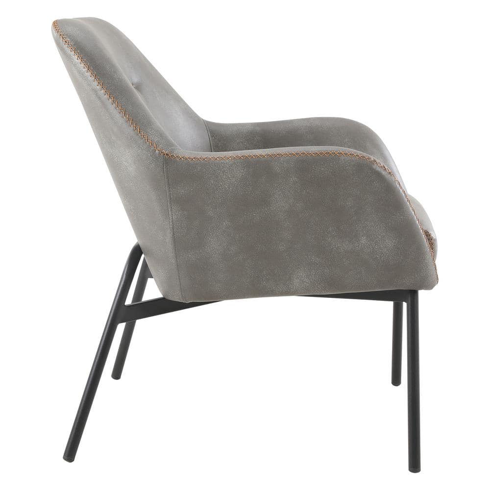 Gray Faux Leather Upholstered Arm Chair with Black Metal Legs
