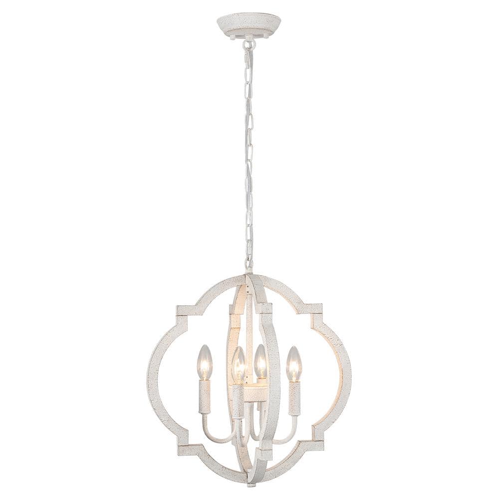 4-Light Distressed White Modern Chandelier Adjustable Hanging Pendant for K