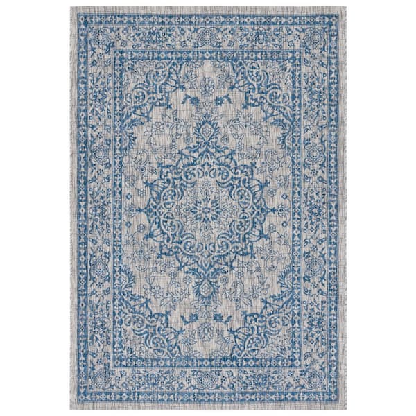 SAFAVIEH Courtyard Gray/Navy 5 ft. x 8 ft. Distressed Border Ornate Indoor/Outdoor Area Rug
