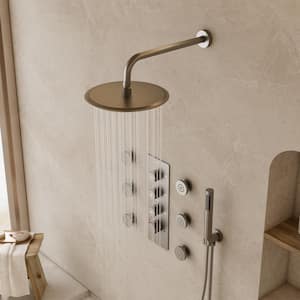 7-Spray Patterns Thermostatic 12 in. Wall-Mounted Shower Head with 6 Jets in Brushed Nickel (Valve Included)