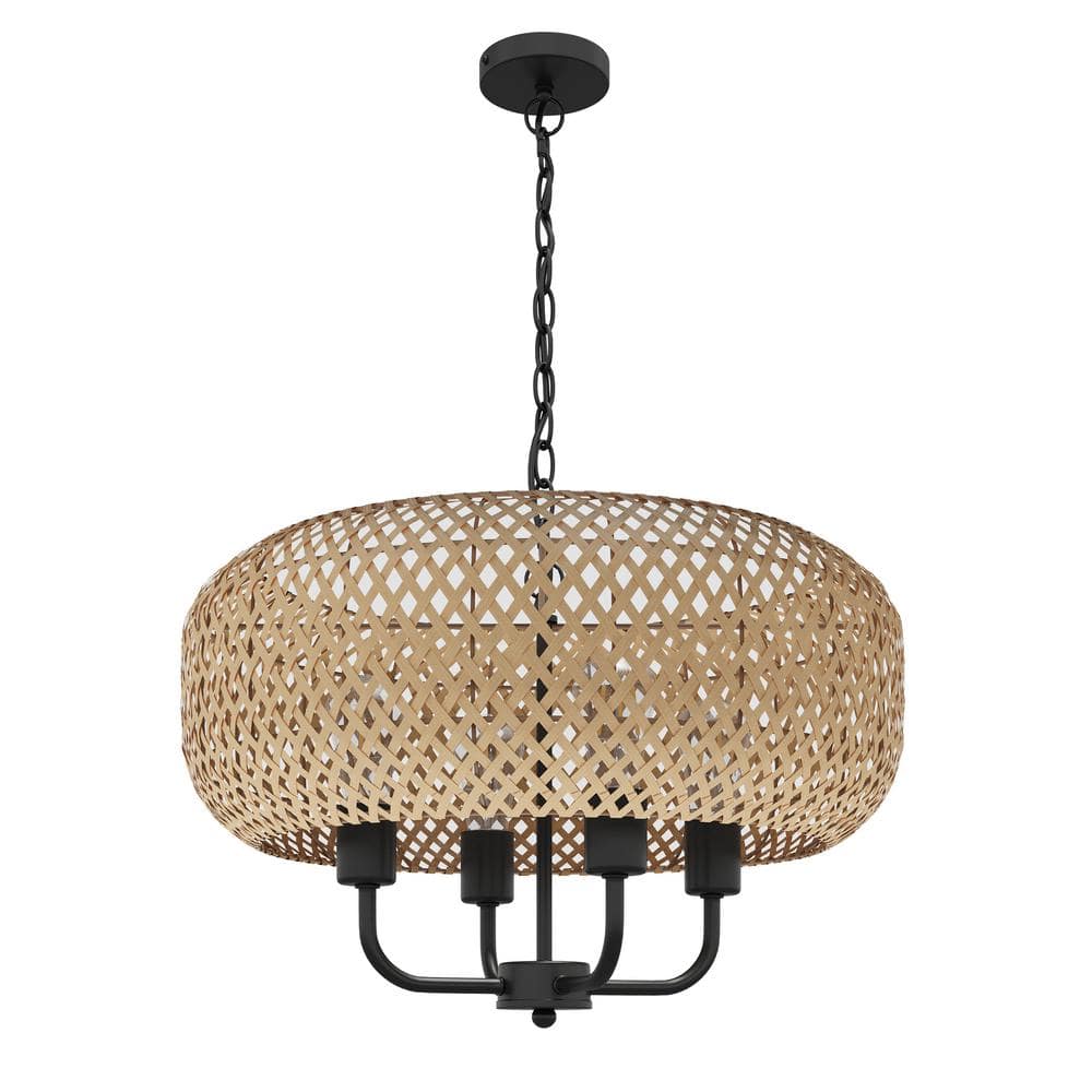 Modern 19.68 in. 4-Light Bohemian Weave Chandelier Hand Woven Bamboo Ceilin