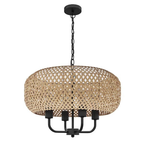 aiwen Modern 19.68 in. 4-Light Bohemian Weave Chandelier Hand Woven Bamboo Ceiling Hanging Light