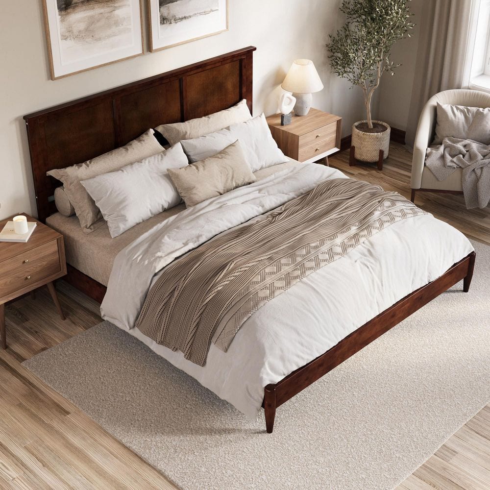 Charlotte Walnut King Solid Wood Low Profile Platform Bed