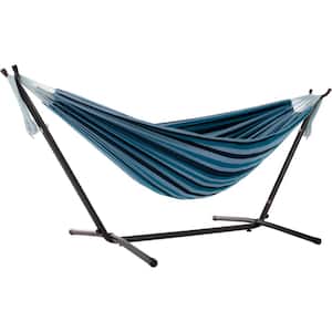 9 ft. Portable Cotton Hammock with Stand in Blue Lagoon