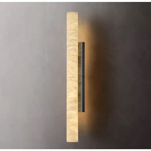 YUYI 36 in. 1-Light Black LED Wall Sconce, Natural Alabaster Modern Wall Light for Bedroom, Bathroom, Living Room