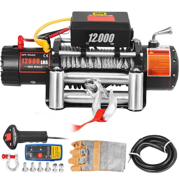 VEVOR 12000 lbs. Truck Winch 85 ft. Electric Winch Steel Cable 12-Volt Winch  with Wireless Remote Control and Powerful Motor DDJP1.2WB85FTGS01M2 - The  Home Depot