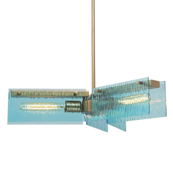 3-Ligth Brass Cylinder Glass Pendant Light