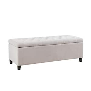 Sasha Natural Dining Bench 49 in. W x 19.25 in. D x 18.5 in. H Tufted Top Soft Close Storage Bench