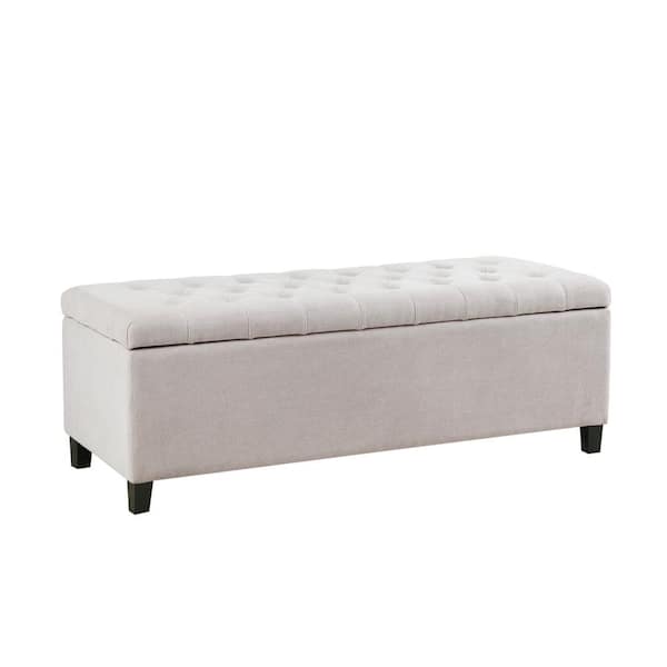 Sasha Natural Bedroom Bench with Tufted Top Upholstered Storage 49 in. W