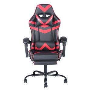 High Back Leather Gaming Office 180° Adjustable with Headrest and Lumbar Support and Footrest-Black and Red