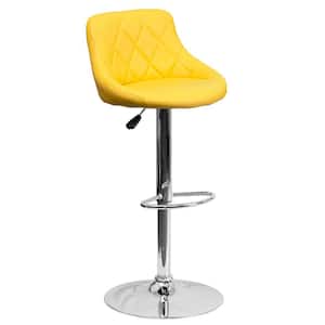 32 in. Adjustable Height Yellow Cushioned Bar Stool